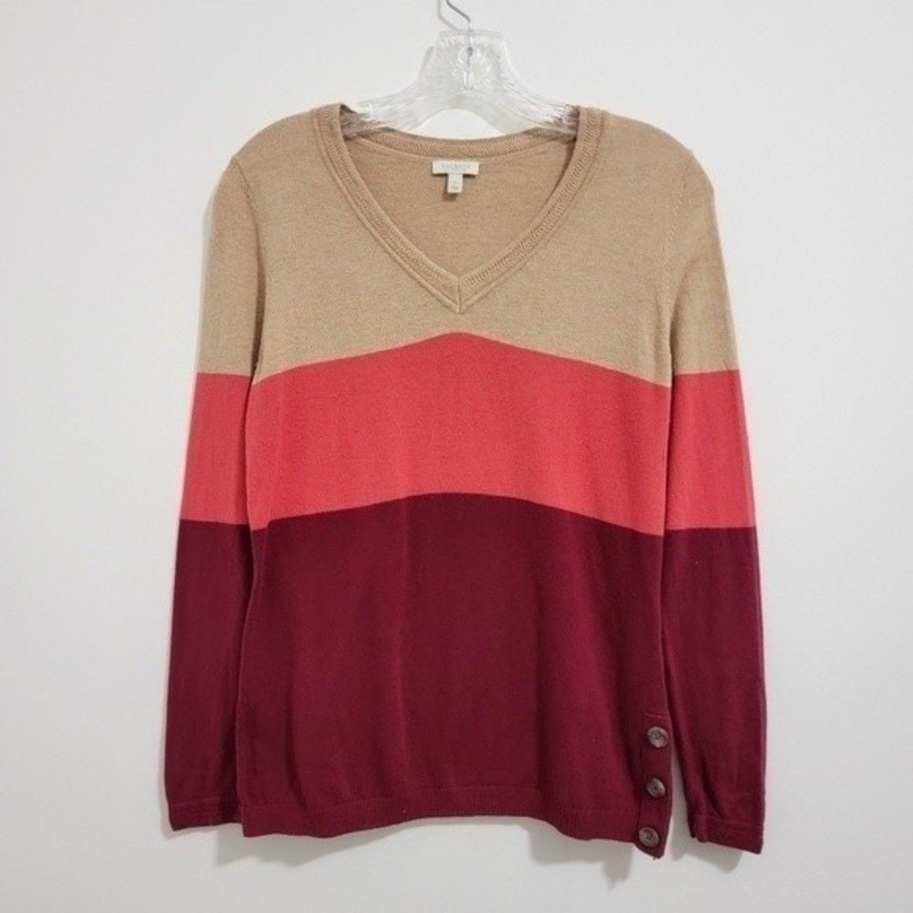 TALBOTS Colorblock V-neck Pullover Lightweight Knit Sweater Top Petite Small
